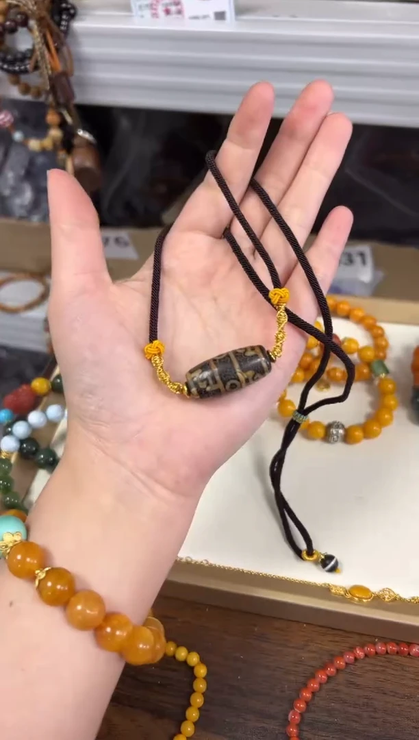 玛瑙/玉髓项链未镶嵌火供莲师三眼玛瑙珠项链[0623]