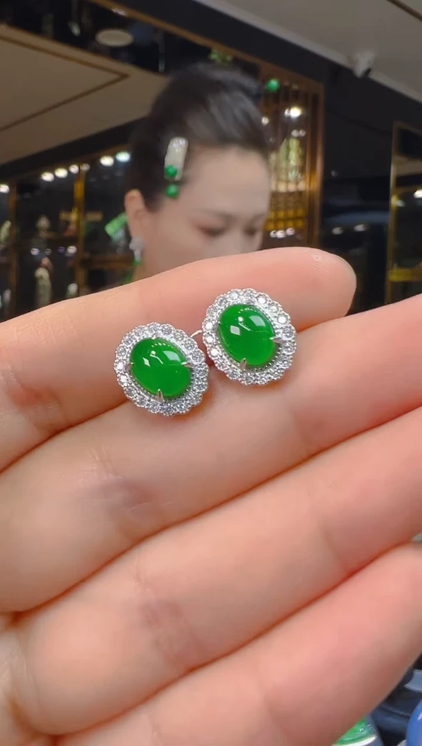 翡翠银S925镶嵌耳饰055（多样性发其一）