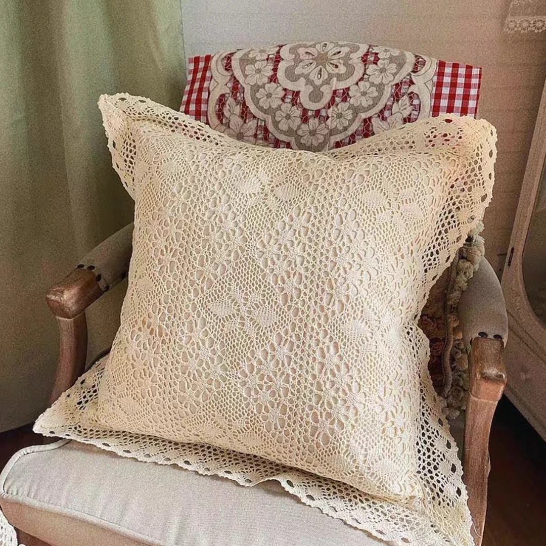 米色【不含芯】棉线钩针抱枕套一个 （50cm*50cm）正方