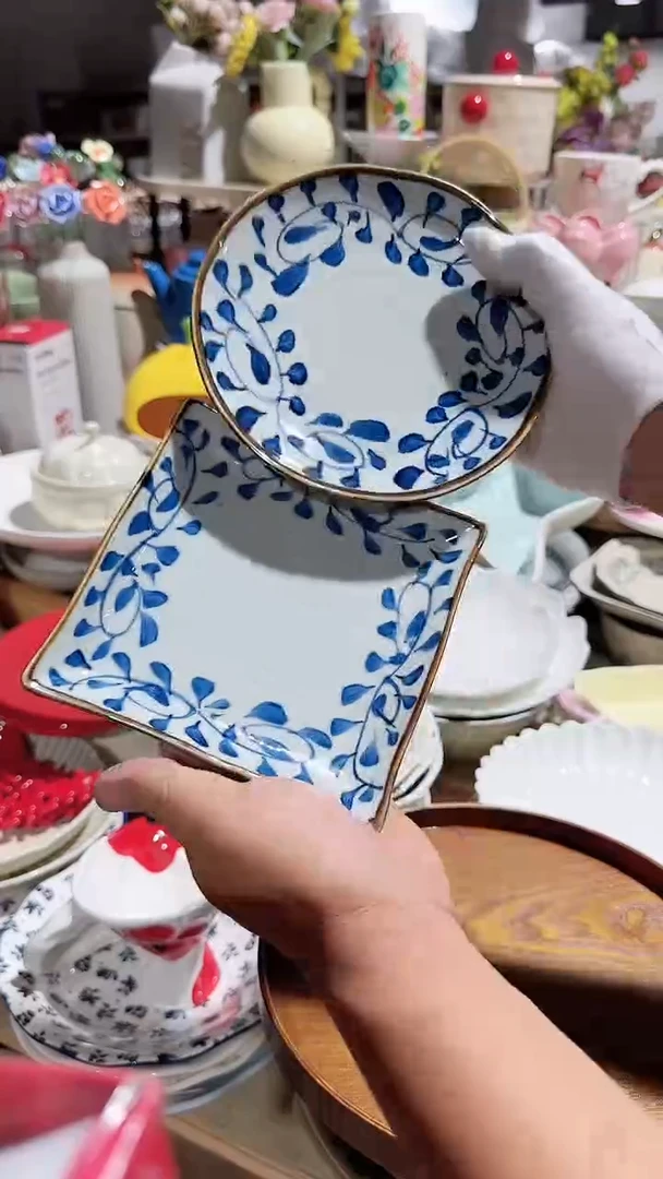 陶瓷钩藤方盘+小圆盘2件套微瑕 凑满20元包邮