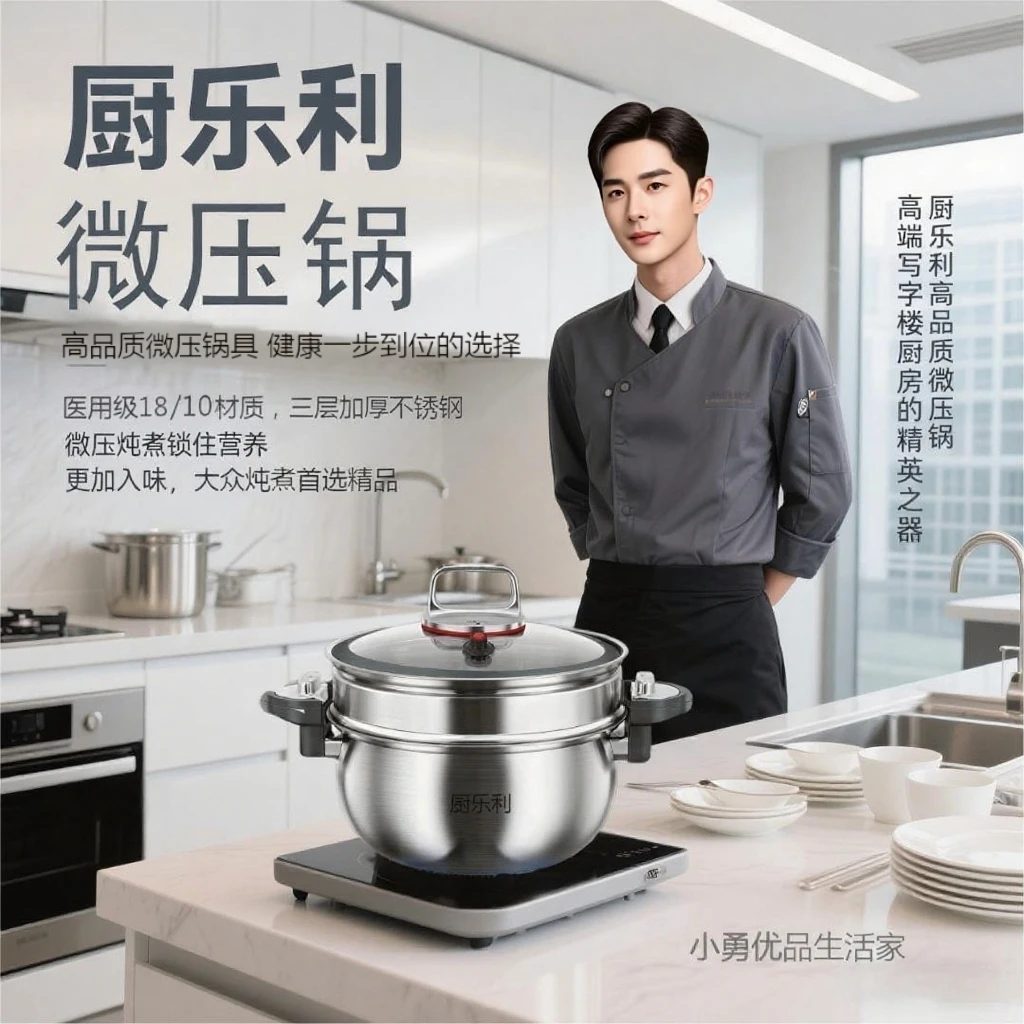 【高端加厚】厨乐利高端不锈钢汤锅微压炖煮锅26CM7升大容量多功能