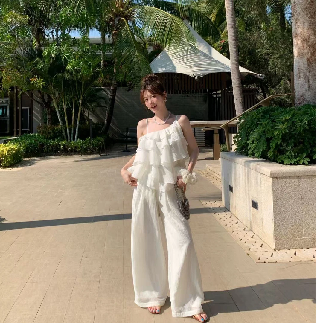 纯欲慵懒风套装女装夏季度假出游韩系穿搭高级感休闲阔腿裤两件套