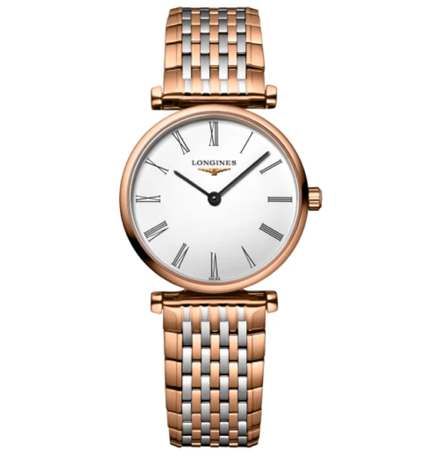 99新 Longines/浪琴 嘉岚系列24间玫瑰金石英白盘jw