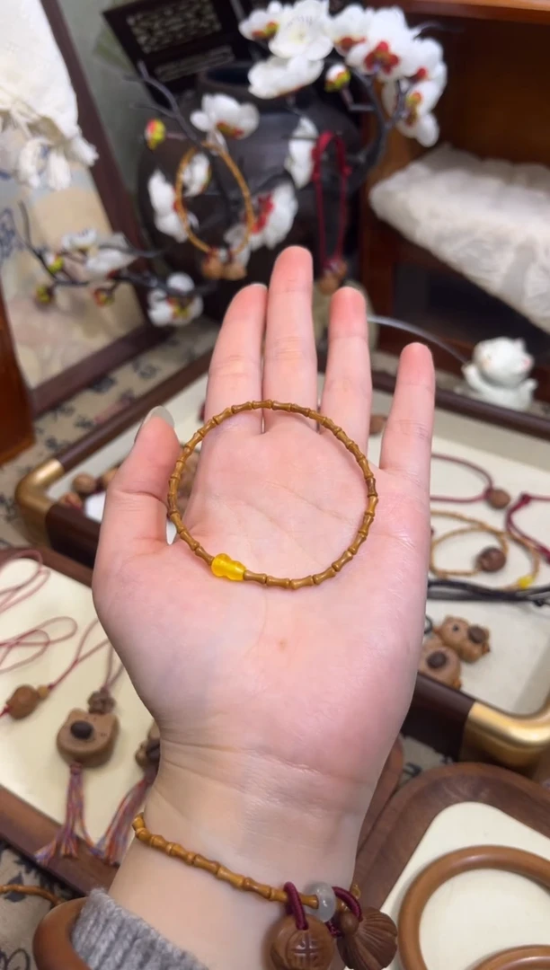 手串桃核【桃缘行】竹节「黄色葫芦」桃木桃核辟、挡、驱、护 备注手围