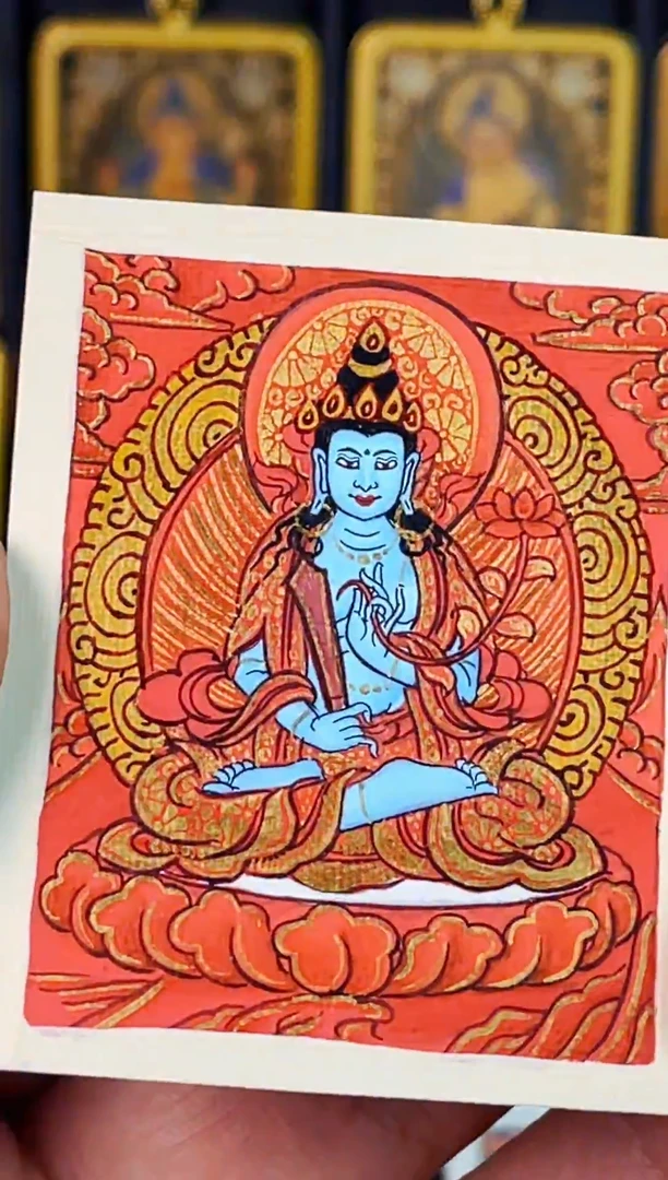 吊坠热贡纯手绘唐卡红卡 虚空