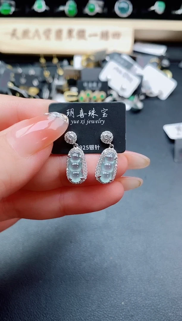 银S925镶嵌翡翠耳钉212121