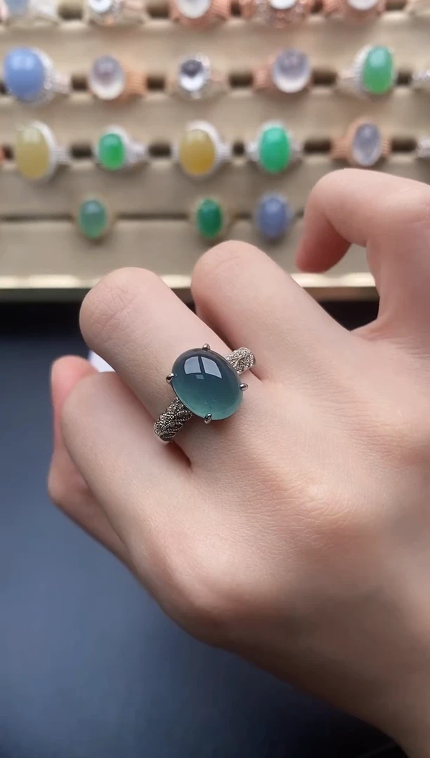 翡翠戒指银S925镶嵌一物一证一礼盒