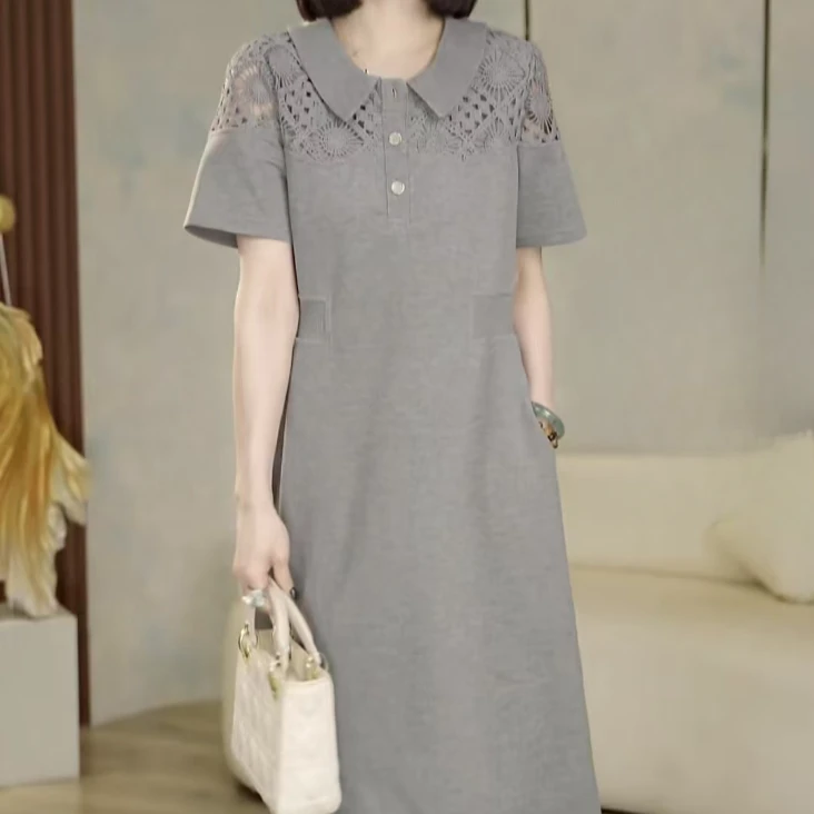 时尚简约高级感纯色连衣裙2025夏季新款微胖女装气质显瘦裙子
