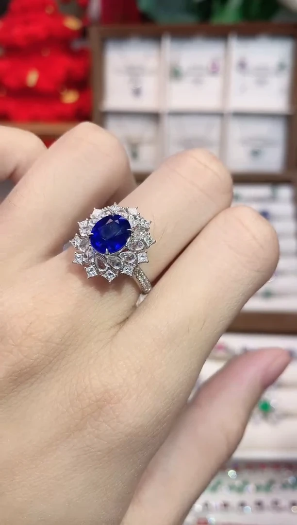 戒指蓝宝石18K金镶嵌2.56ct/天然宝石/七天无理由