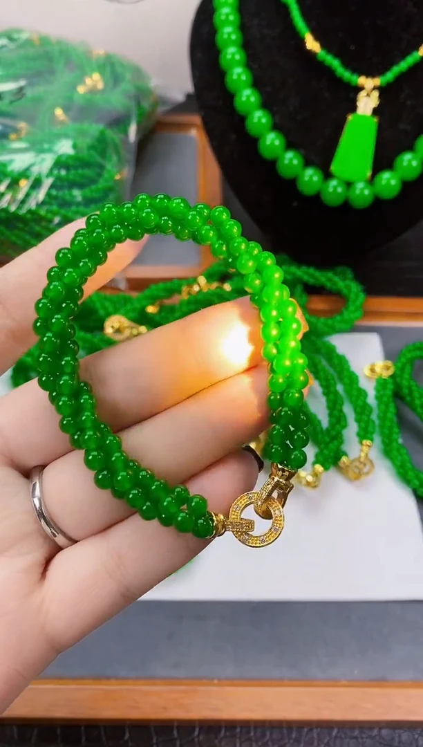 未镶嵌手链翡翠三圈扭扭小米珠手串