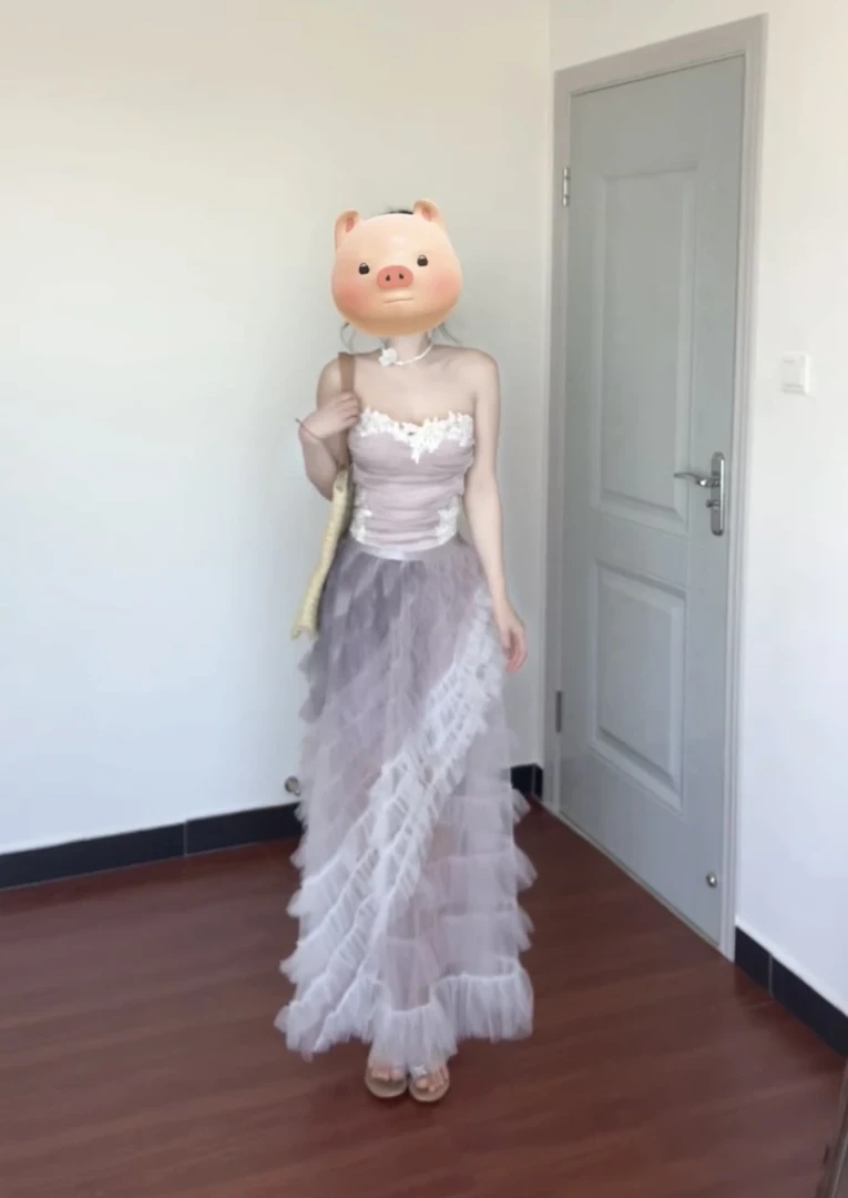 纯欲风辣妹套装女2025年夏季抹胸上衣背心女重工网纱蛋糕裙两件套