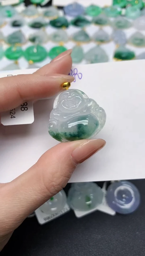 颈饰18K金镶嵌翡翠天然缅甸A货翡翠百元以上9元证书费自理