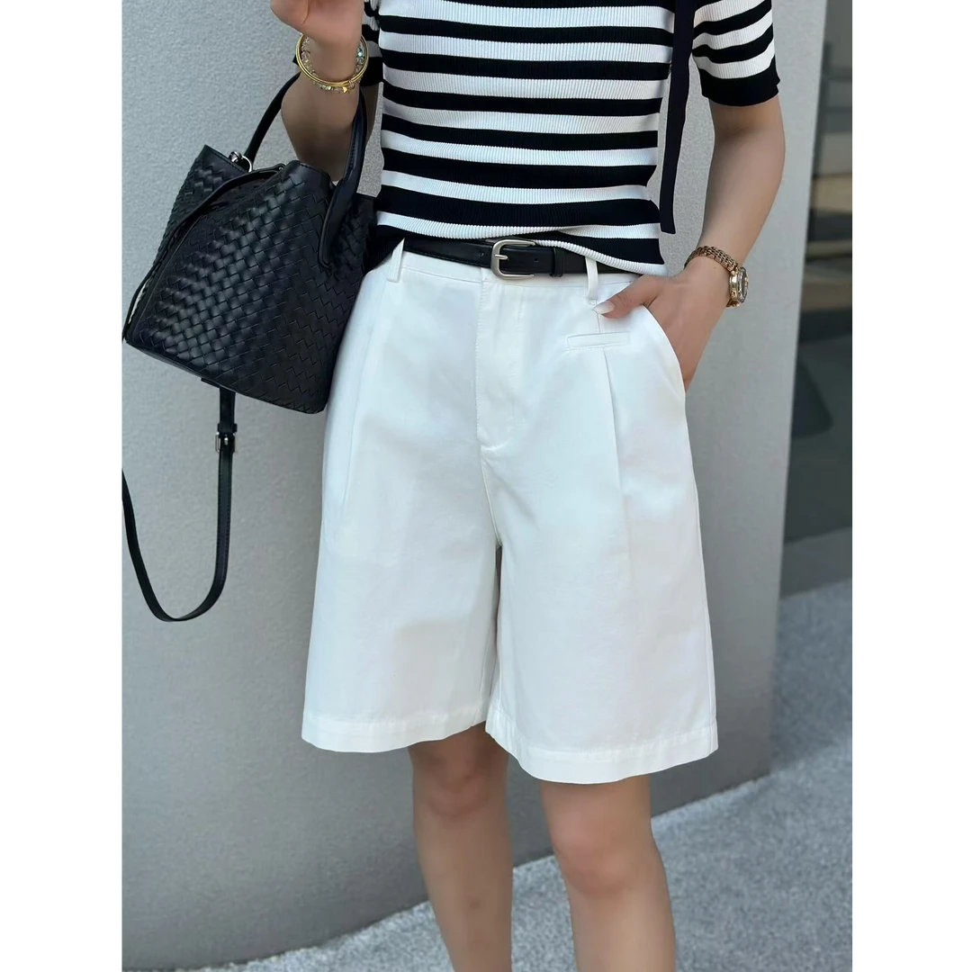 高端女装百搭时尚阔腿宽松简约潮流女士直筒裤五分裤中裤W69401