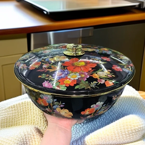 29CM 搪瓷加厚搪瓷盆带盖搪瓷和面盆老式搪瓷汤盆带盖可加热