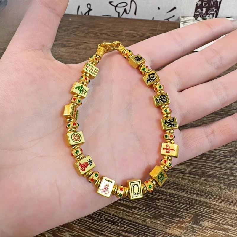 足银手链 十三幺麻将999纯银手链女珐琅彩招财纳福足银手串送女友