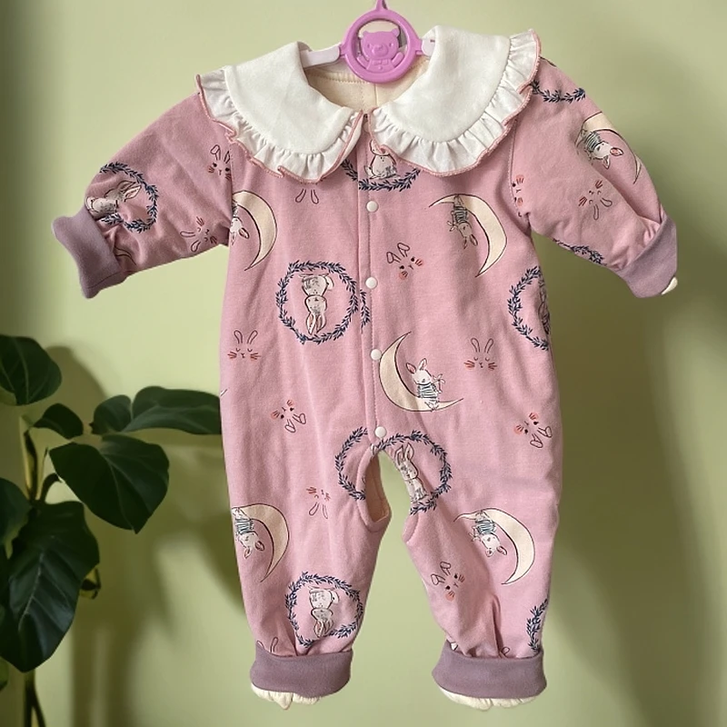 100克纯棉长袖女宝棉花连体衣