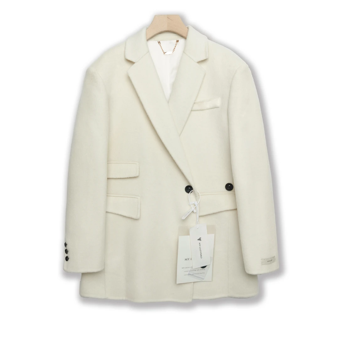 《三兜》阔版纯色时尚休闲双面呢大衣