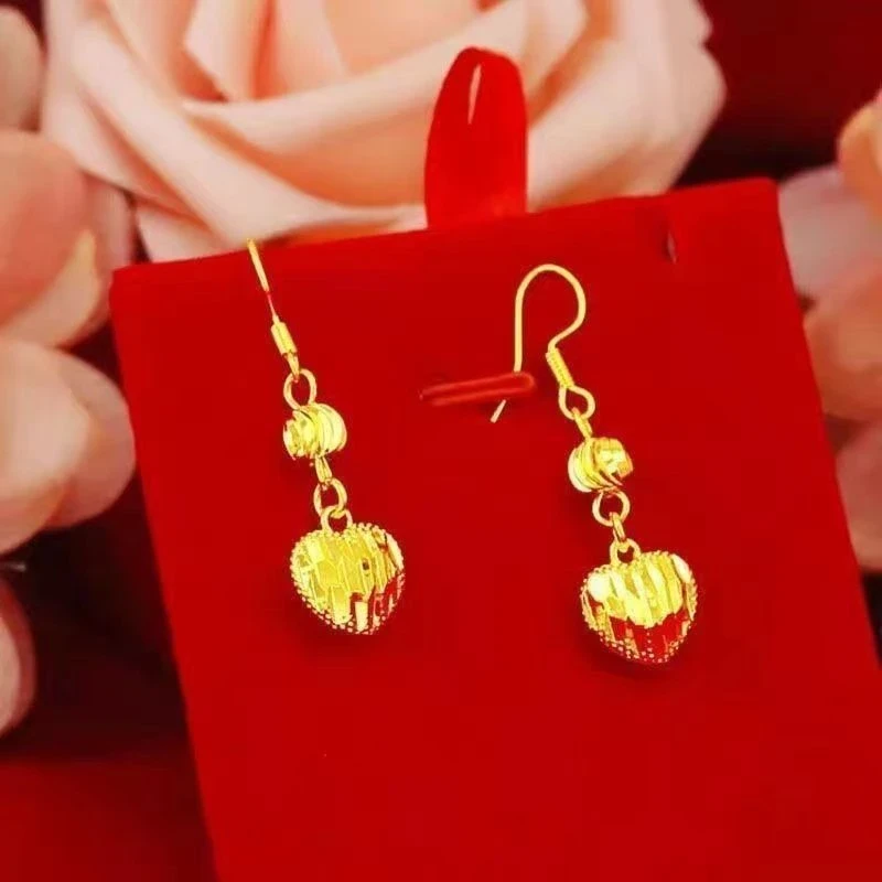 合金耳饰 爱心水滴铃铛女甜美风金色爱心耳环