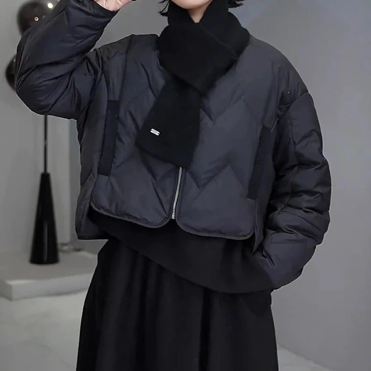 文艺感2025冬季新款时尚女装洋气圆领拉链长袖棉服外套保暖上衣潮