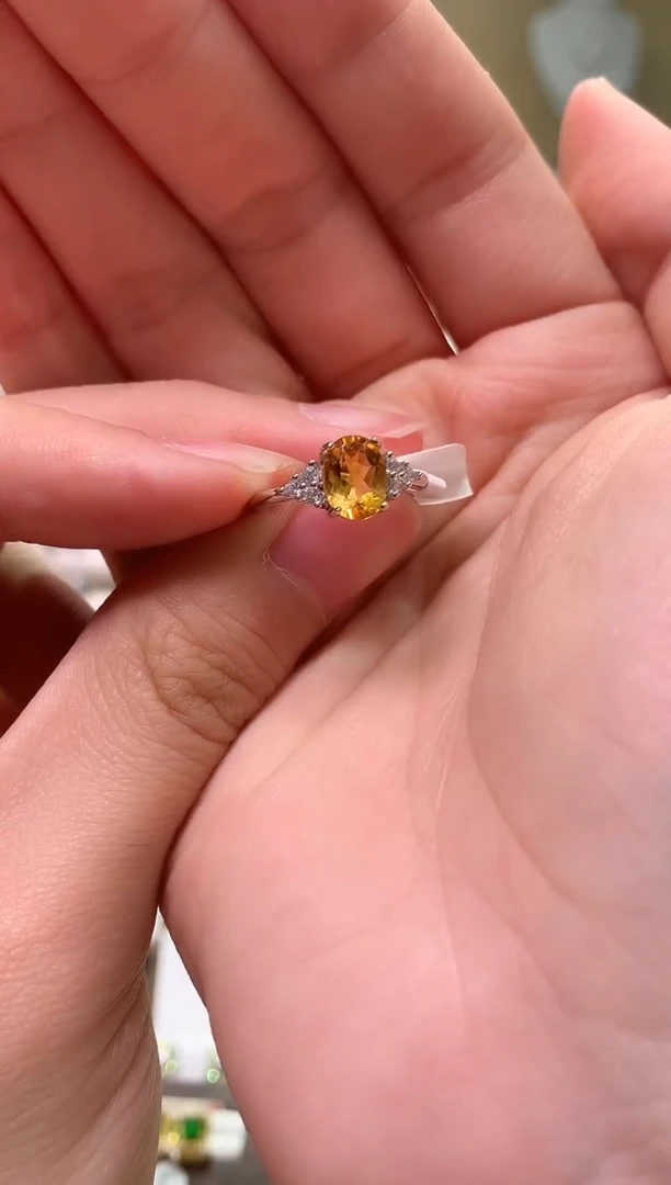 黄晶戒指银S925镶嵌......