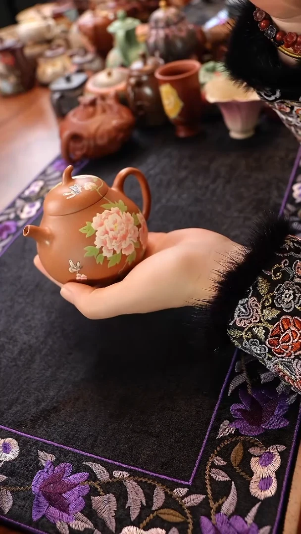 茶壶紫砂蟹黄段泥茄瓜壶 牡丹