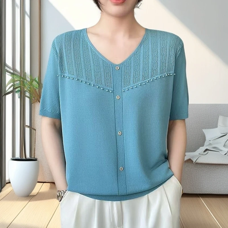 T623夏季新款时尚简约大气气质女装上衣半袖