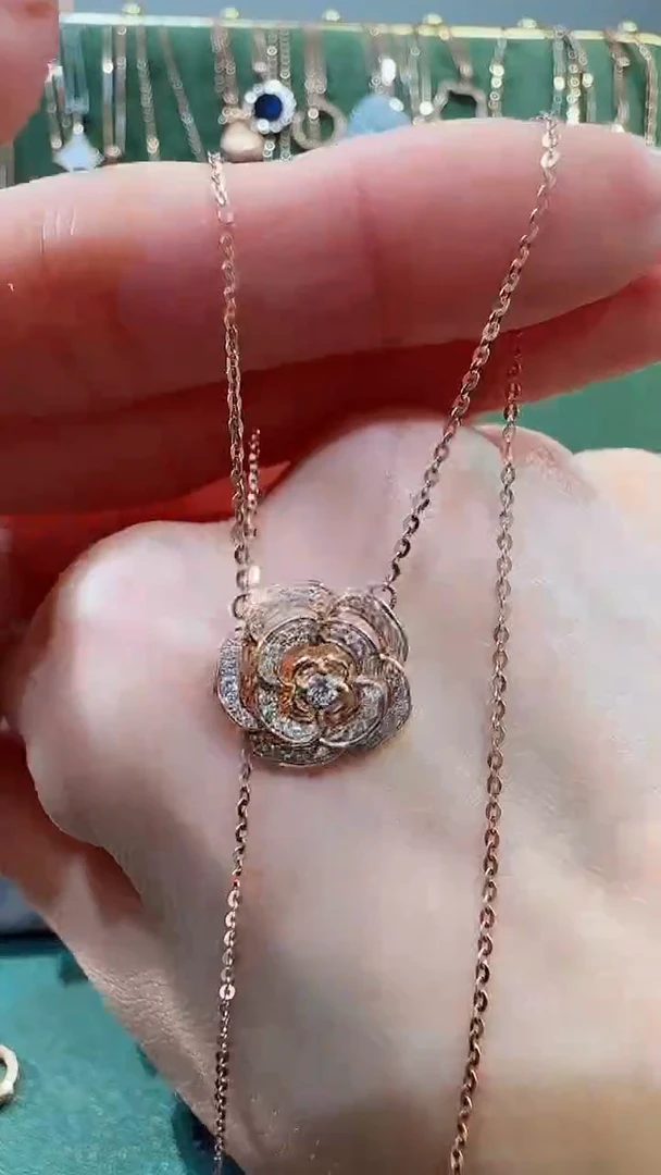 【闪购商品】钻石颈饰18K金镶嵌18K金钻石花花套链