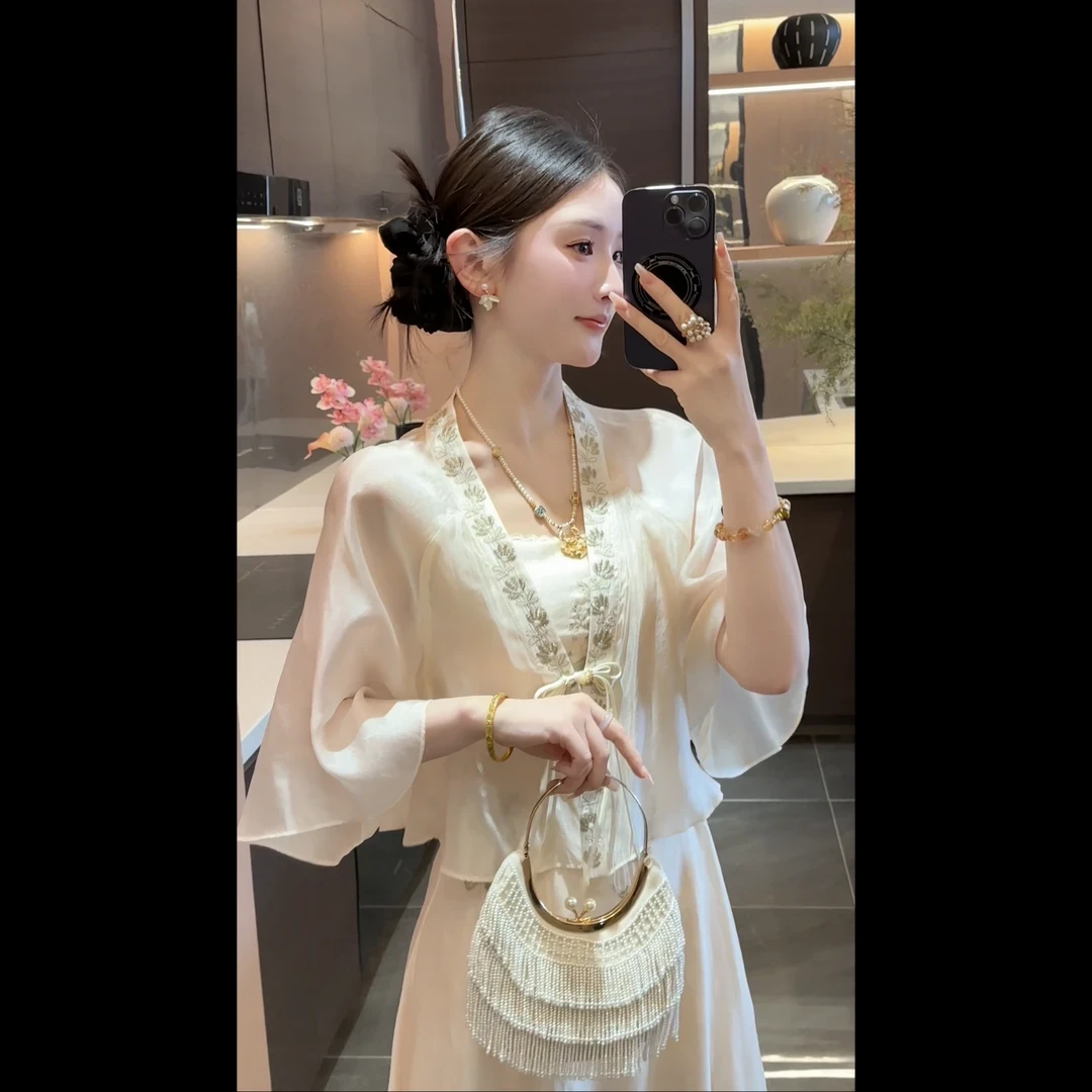 【醉云词】2025新款新中式国风重工刺绣两件套别致开衫收腰显瘦裙子