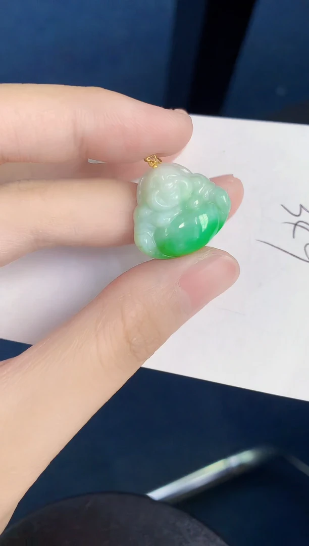 翡翠18K金镶嵌颈饰天然翡翠緬甸A貨