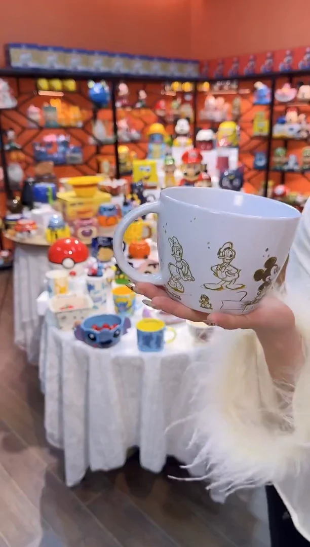 瓷片@@白色唐老鸭米奇手柄陶瓷面碗