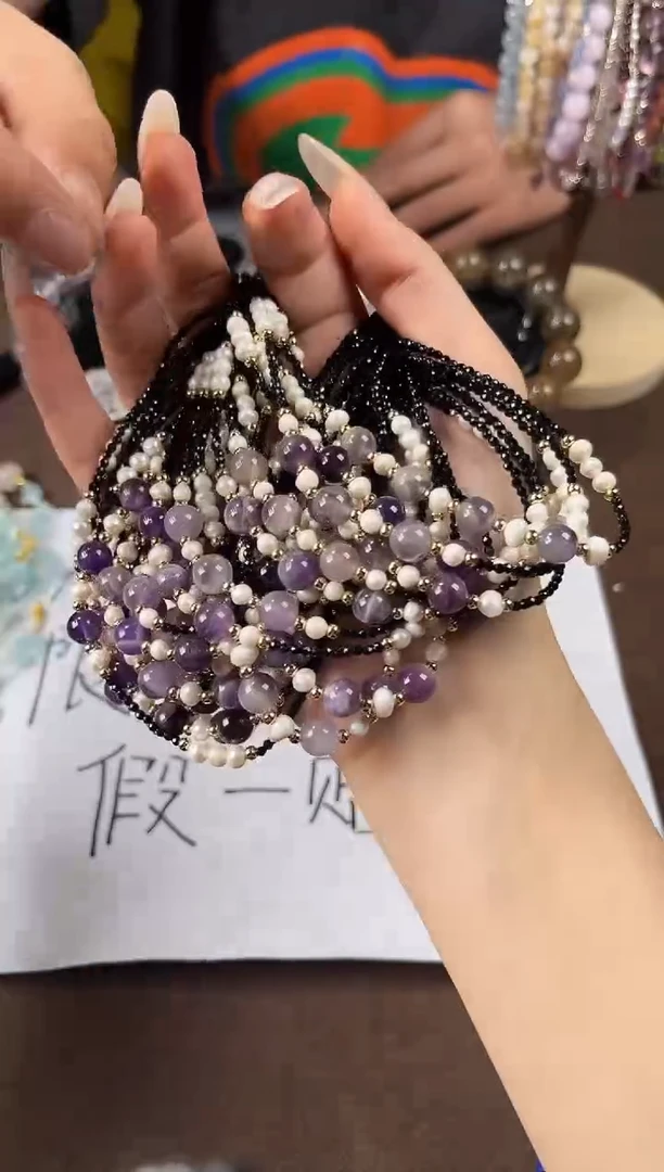未镶嵌项链水晶紫水晶珠珠黑尖晶项链