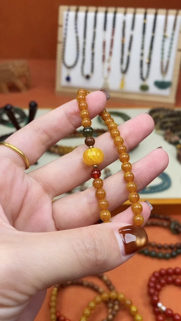 手链蜜蜡未镶嵌单圈蜜蜡05和田玛瑙手串