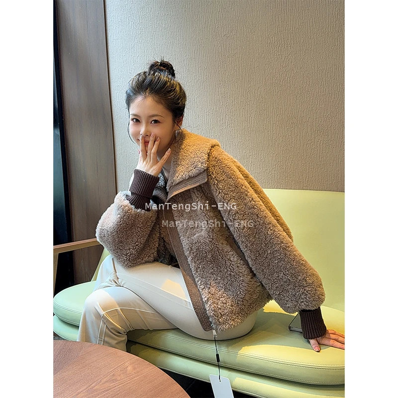 【MTS】25冬季设计师新款海军领皮草颗粒羊毛时尚百搭F00006