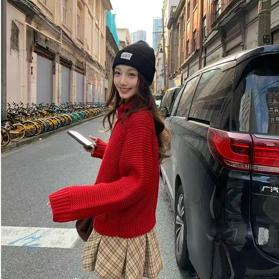 雪松奶贝~韩代粗棒针重工立领毛衣