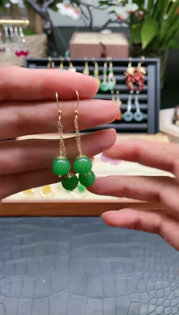 【闪购商品】石英质玉耳饰银S925镀金镶嵌8555252