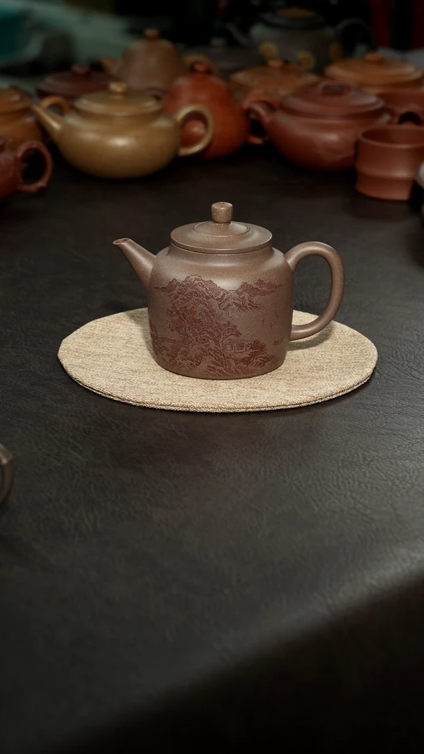 茶壶紫砂04极直壶，汪陶，全手工，青灰段泥230cc