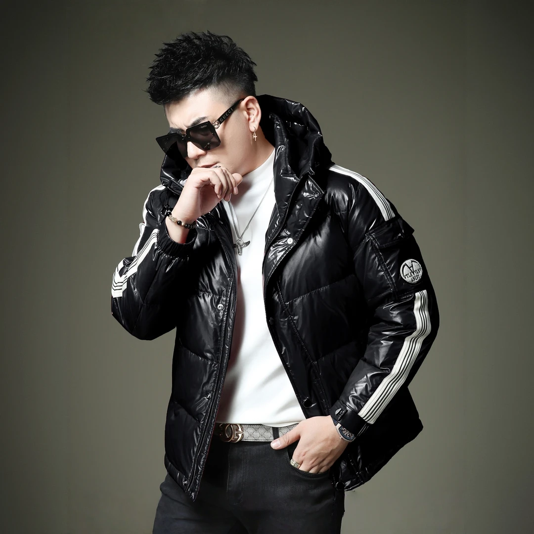 欧洲站连帽羽绒服男冬季白鸭绒加厚保暖防寒面包服男士织带外套潮