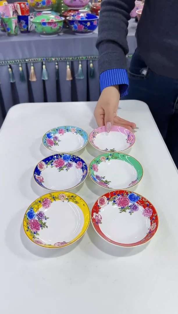 珐琅3.5英寸小味碟6个景德镇陶瓷