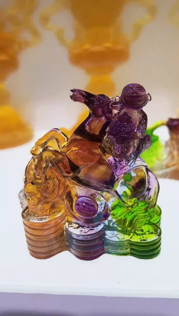 琉璃手工艺品古法琉璃杯子马上封猴摆件