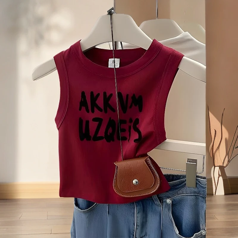 酒红色美式辣妹小背心女夏季修身显瘦短款无袖内搭可外穿小众上衣