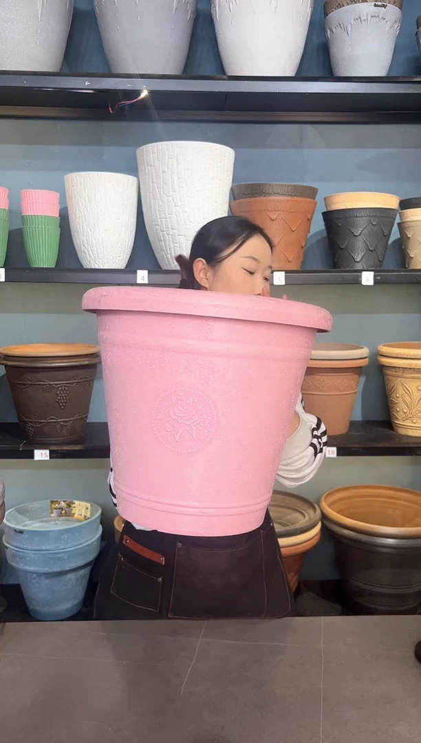 38*33/USA38-E粉色手工浮雕纹理大花盆外贸尾单