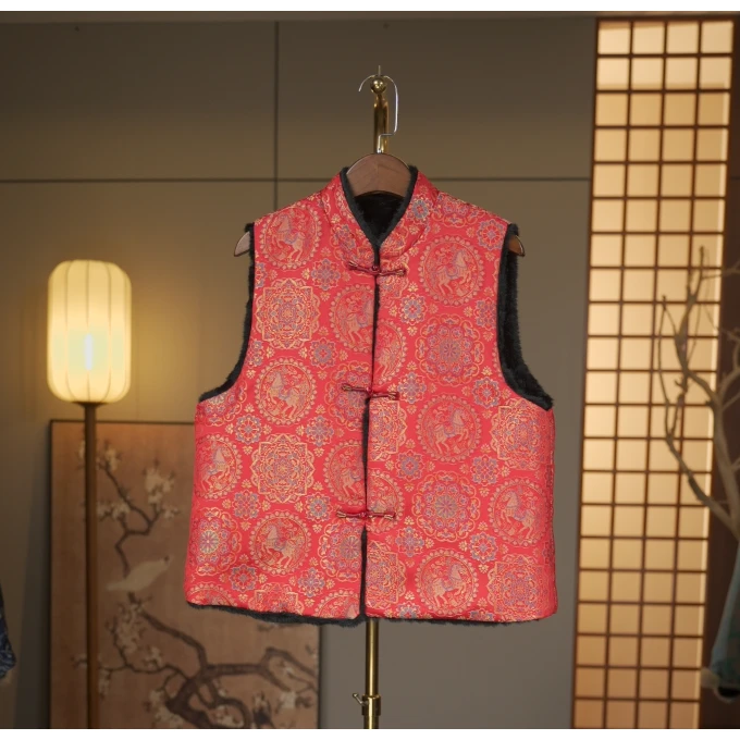 【云想悦来-唐风宋韵】中式冬季双面穿马甲5026