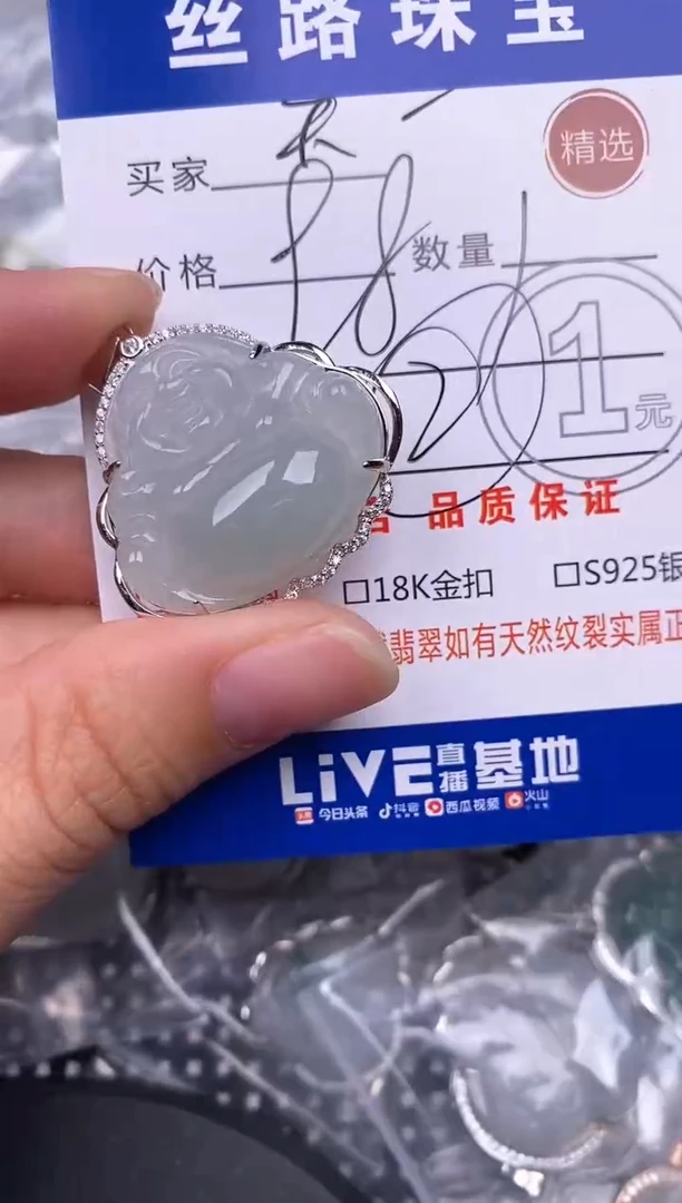 颈饰银S925镶嵌翡翠天*挂件