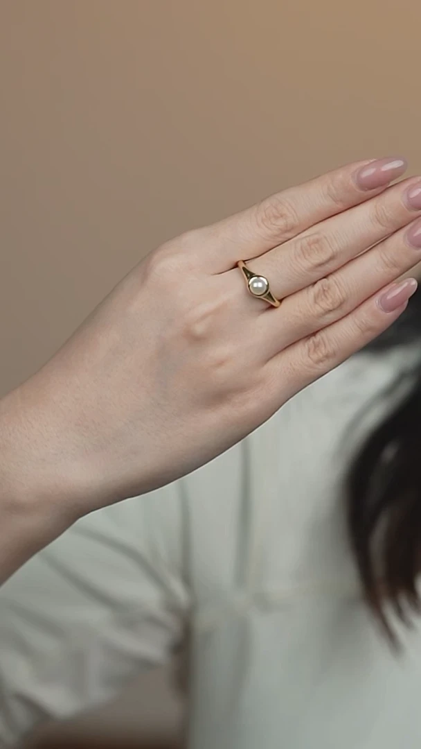 海水珍珠戒指银S925镶嵌5-6akoya中古款戒指