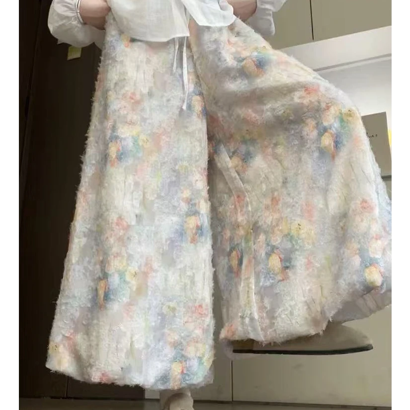 蓝色蕾丝花苞裙裤女夏薄款小众灯笼裤法式莫奈花园休闲阔腿裤新款