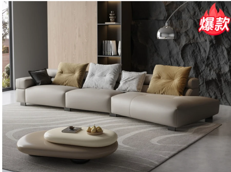 仿真皮沙发意式极简异形组合沙发简约风沙发轻奢客厅家用三人位