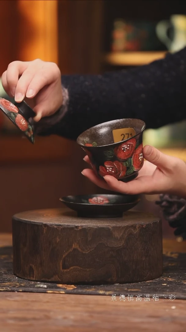 陶瓷景德镇高温釉下手绘陶瓷@L271@