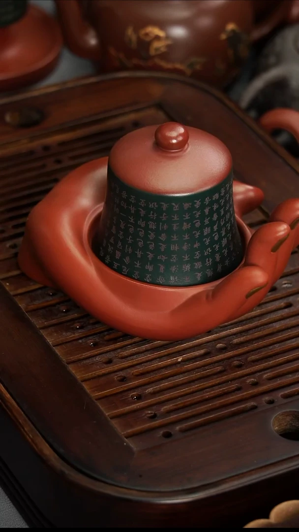 茶壶紫砂宜兴紫砂朱泥佛手主人杯