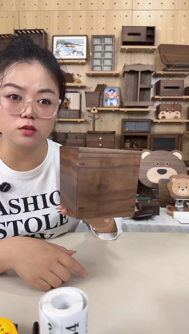木北美黑胡桃新款桌面收纳垃圾桶