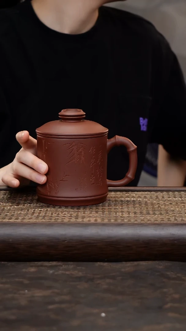 茶杯紫砂底槽青竹节三件套